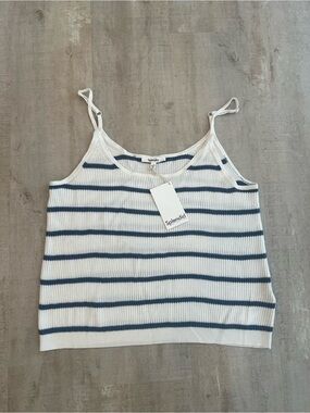 Splendid White and Navy Striped Ribbed Camisole